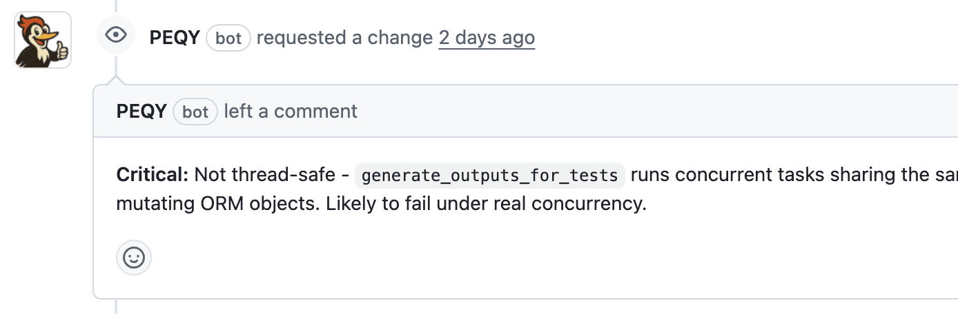 PEQY finding a critical concurrency bug in a code review